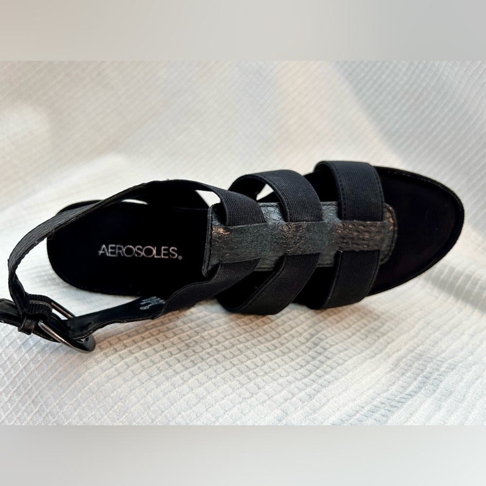 AEROSOLES NEW Black Snake “Lightscape” Wedge Sandals Size 8.5 - New in Box - Picture 8 of 12